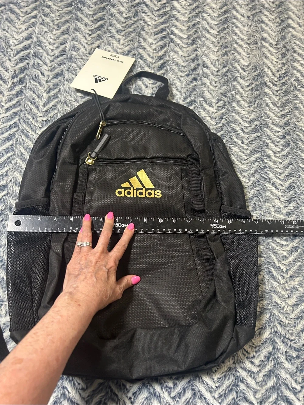 Adidas Excel 6 Black Backpack with Gold Metallic Logo Accent